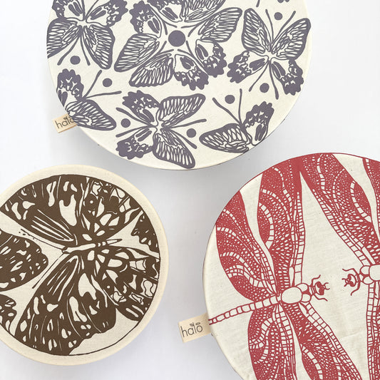 Halo Dish Covers Large Set of 3 | Butterflies & Dragonflies Print
