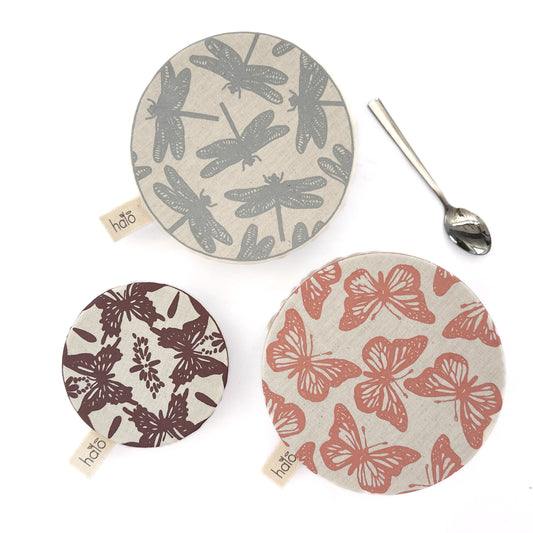 Halo Dish and Bowl Cover Small Set of 3 | Butterflies & Dragonflies Print