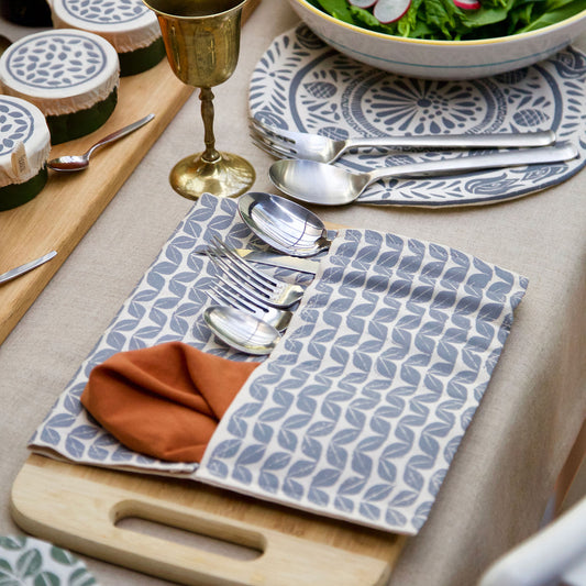 Reusable Cutlery Roll | 5 Compartments & Serviette Pocket