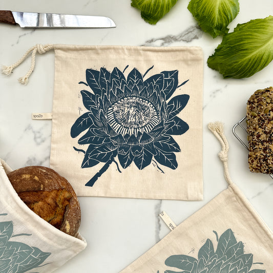 Bread Bag Square 11.5" Cotton | Protea Print