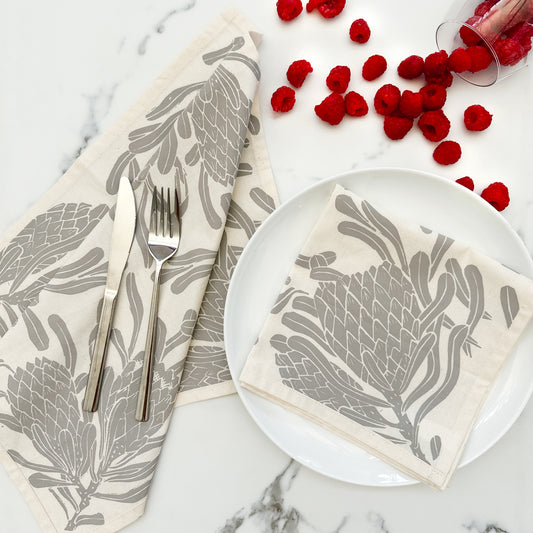 Cotton Table Napkins Blues and Greys | Protea Print