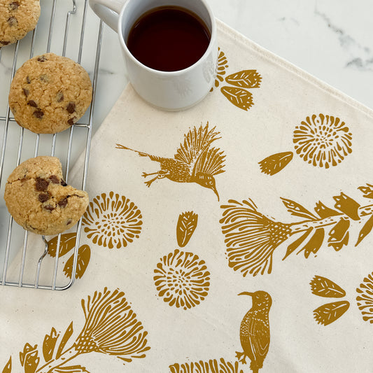 Cotton Tea Towel | Pincushion Protea & Sunbird Print