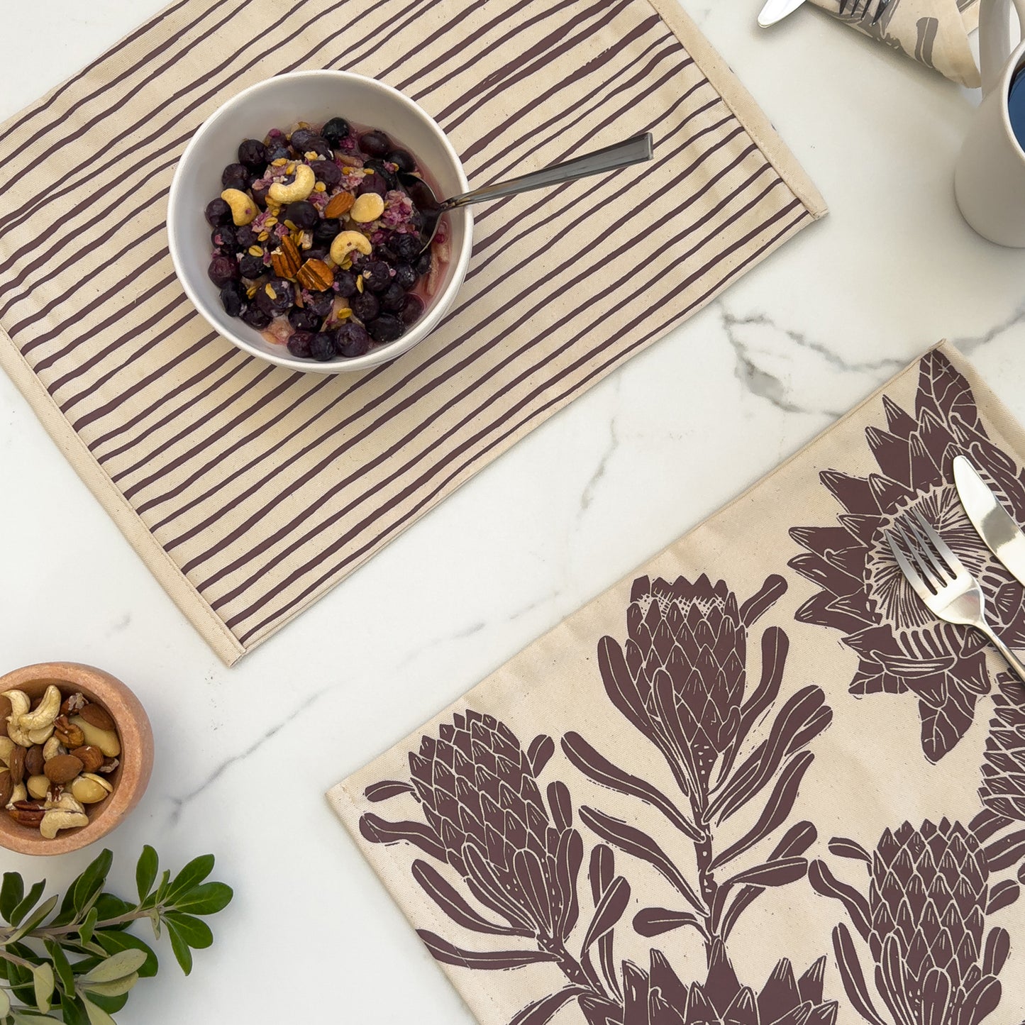 Placemats Reversible Blue Green | Set of 2 Protea Print
