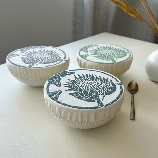 Bowl Covers Set of 3 cereal bowl covers Protea Print