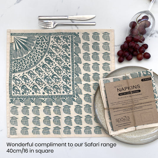 Cotton Table Napkins Greys and Greens | Safari Print