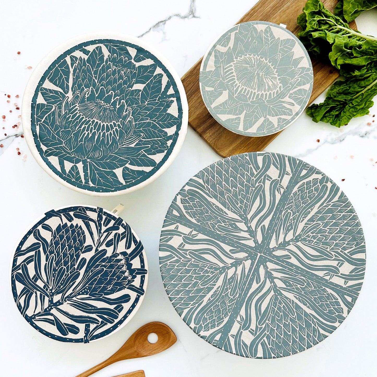 Dish and Bowl Cover Set of 4 Protea Print | covers everything