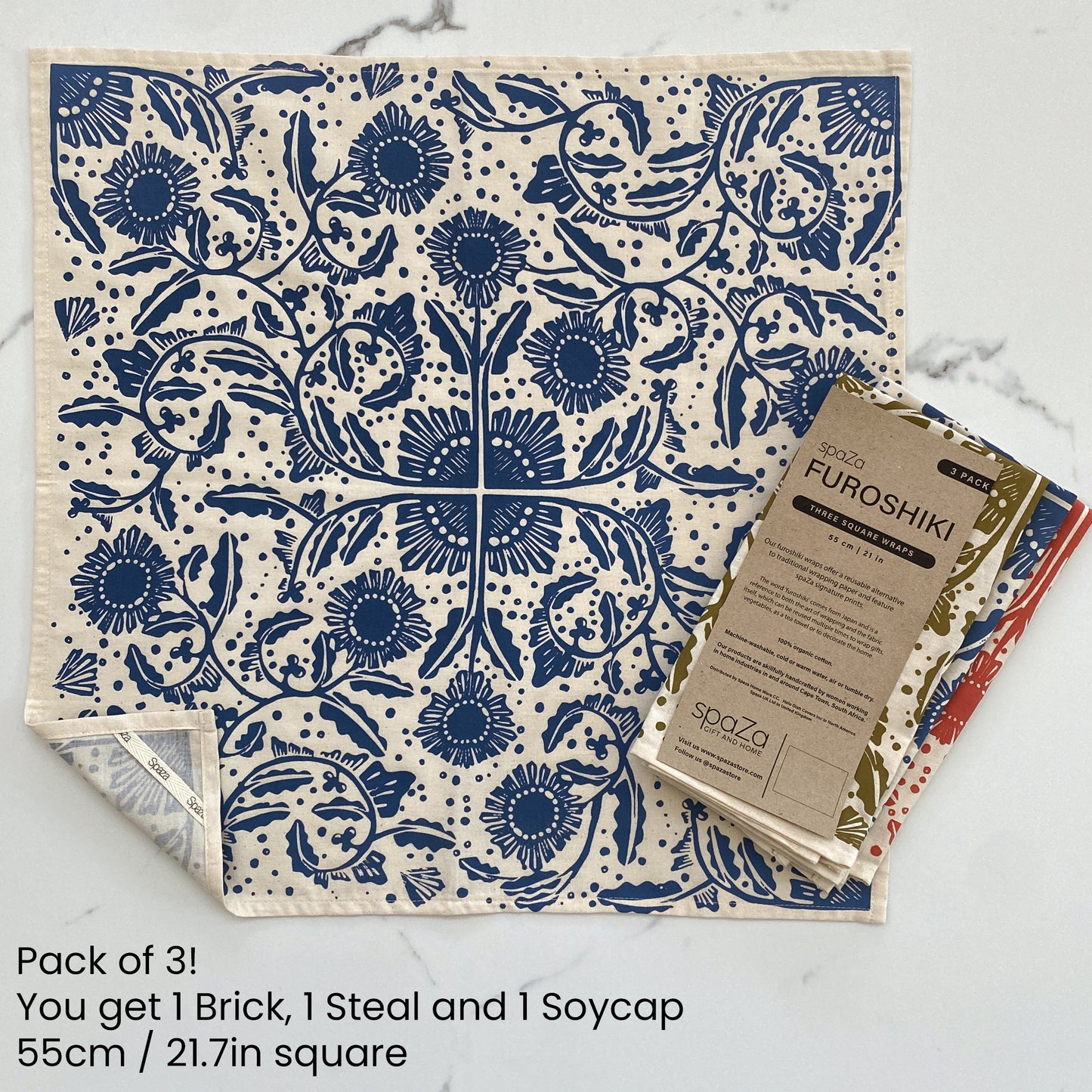 Furoshiki | cloth fabric gift or veggie wrap Madiba Print 60cm square