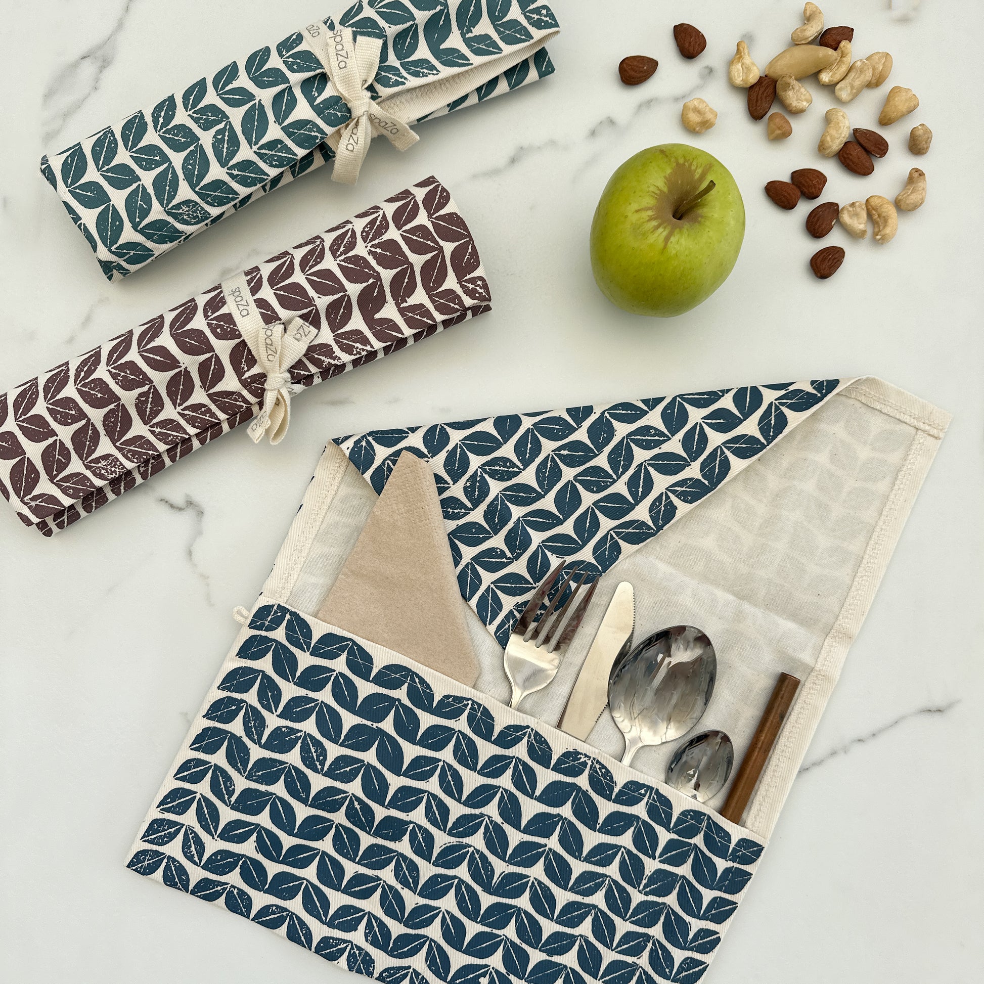 Reusable Cutlery Roll | 5 Compartments & Serviette Pocket