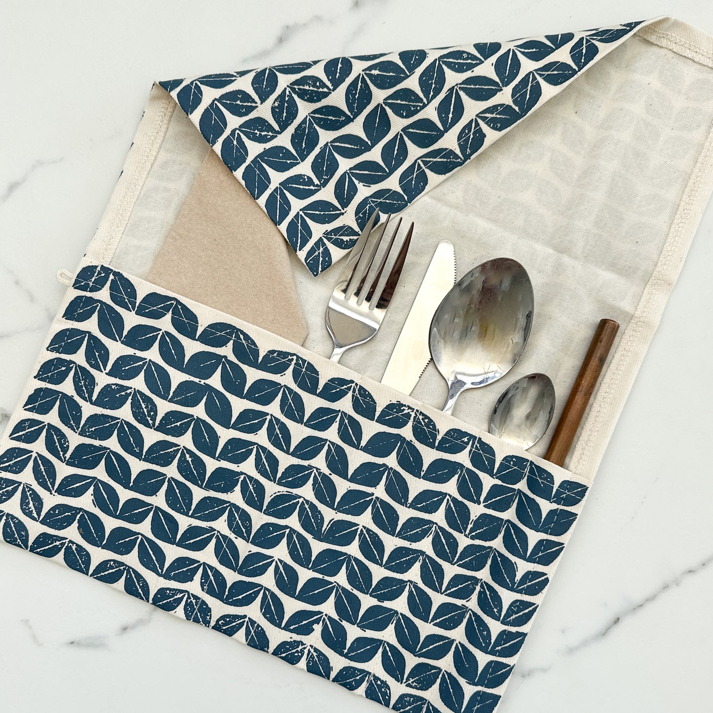 Reusable Cutlery Roll | 5 Compartments & Serviette Pocket