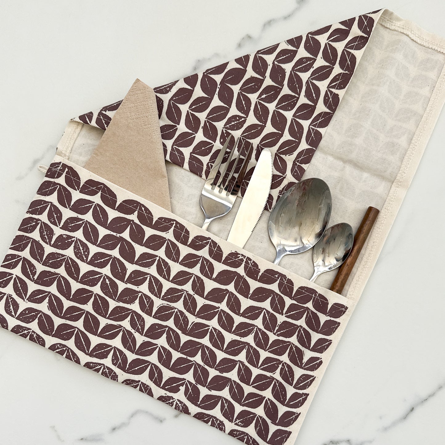 Reusable Cutlery Roll | 5 Compartments & Serviette Pocket