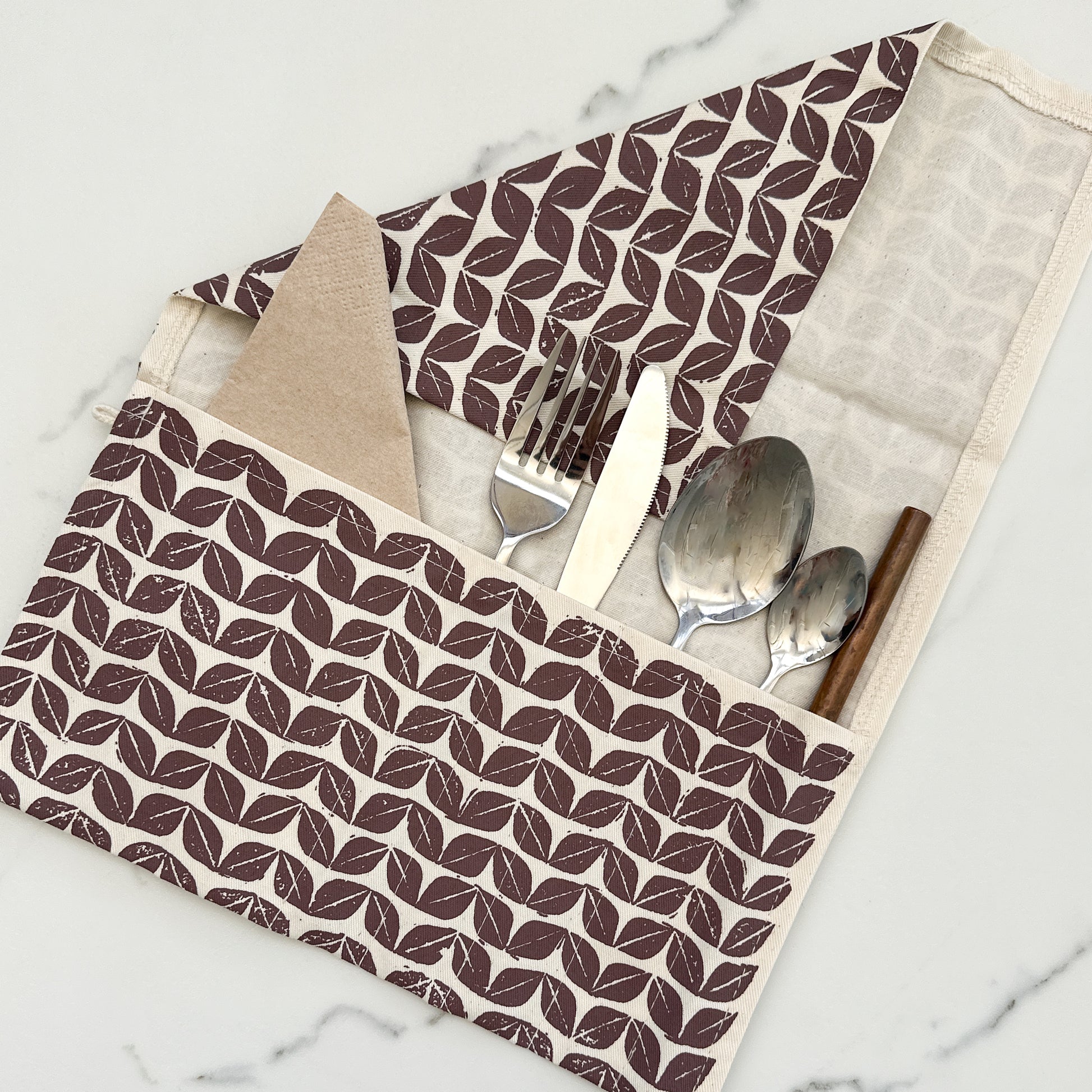 Reusable Cutlery Roll | 5 Compartments & Serviette Pocket