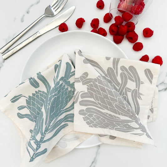 Cotton Table Napkins Protea Print | cloth table decor, table setting sets