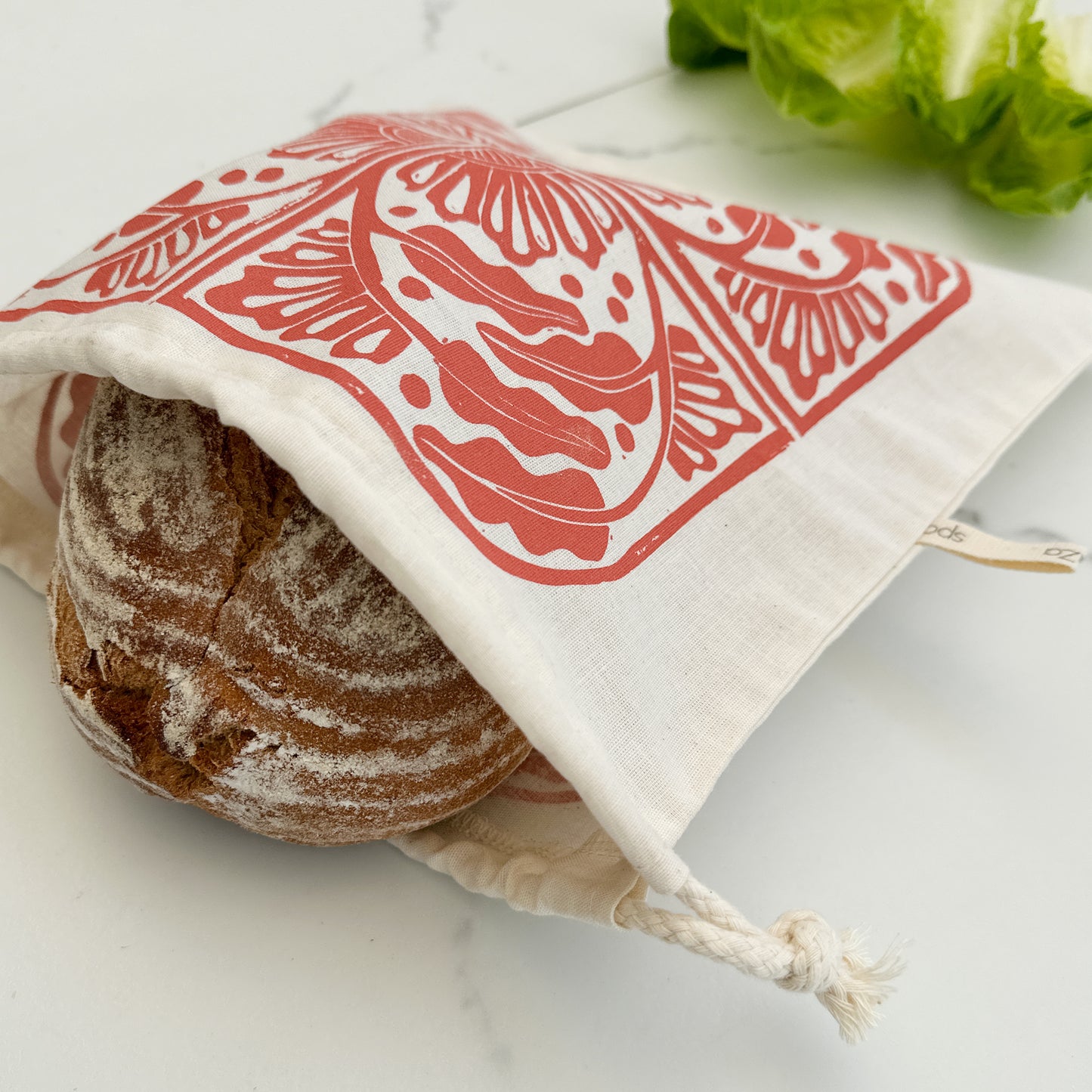 Bread Bag 11.5" square for round loaves organic cotton Madiba series
