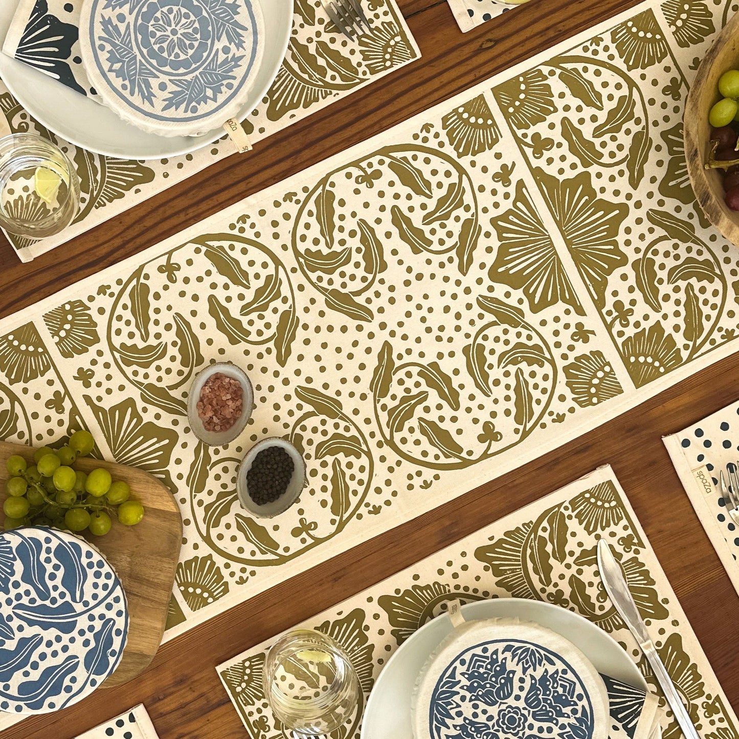 Table Runner Gold, Navy | Madiba Stamp Print