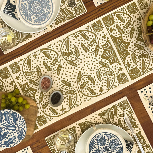 Table Runner Gold, Navy | Madiba Stamp Print