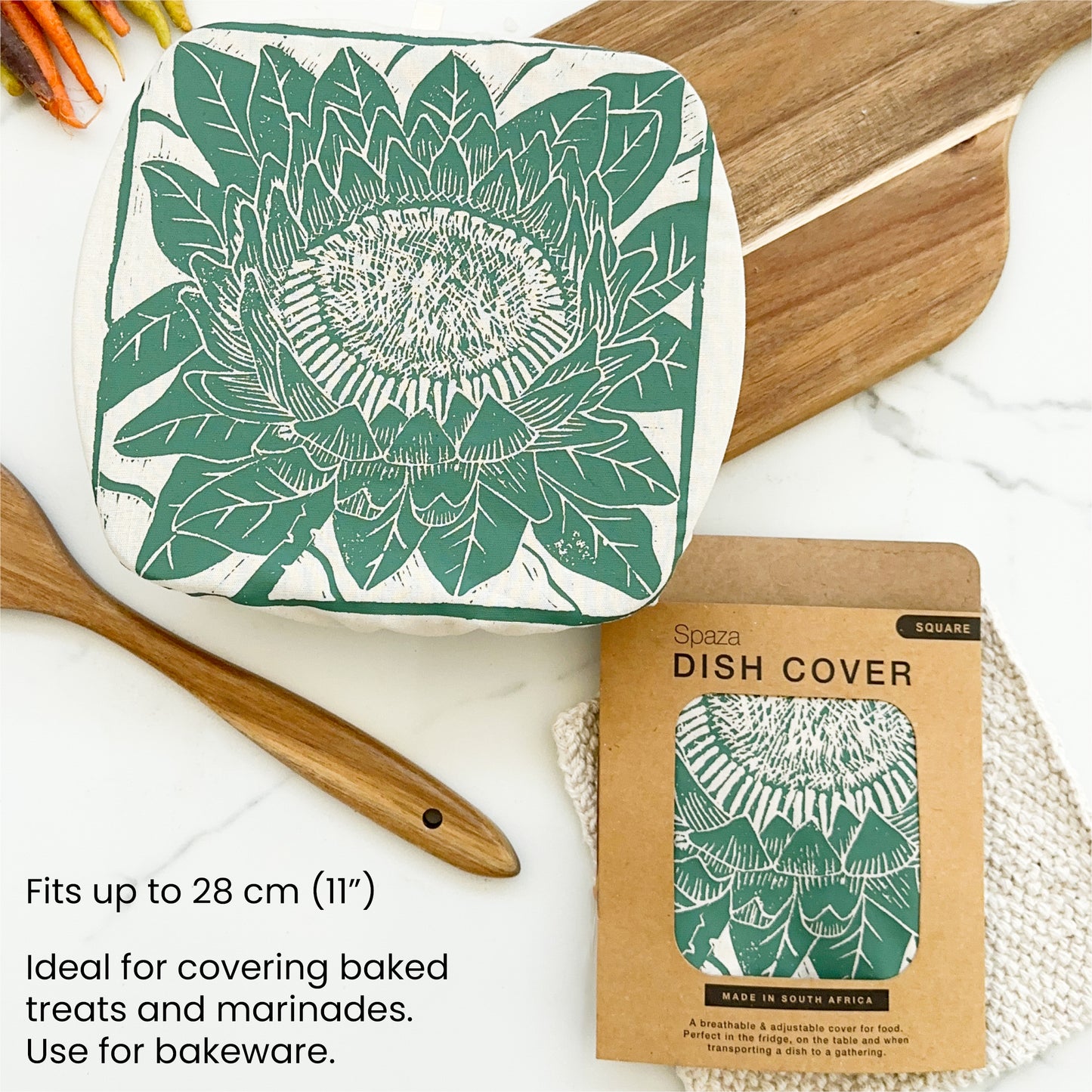 Dish and Casserole Cover Square Protea Print | cloth cover for square bakes