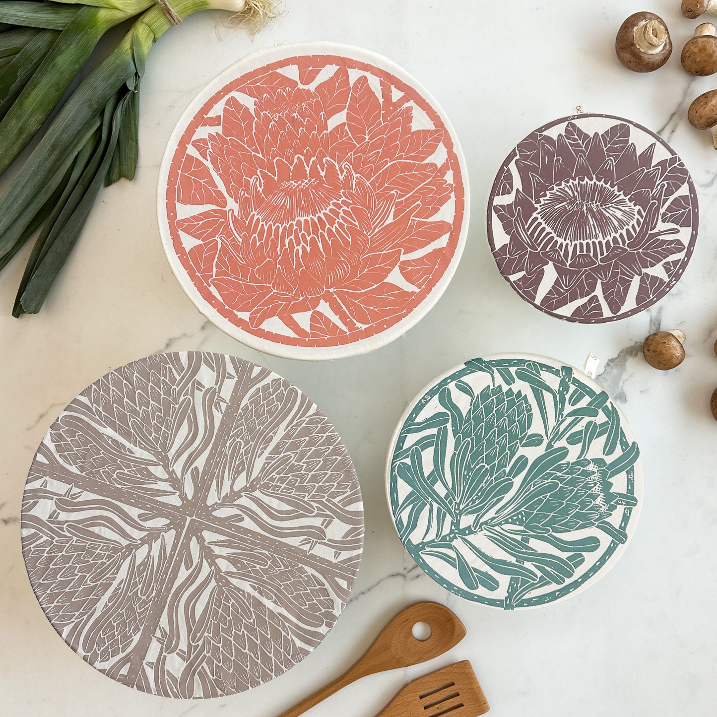 Dish and Bowl Cover Set of 4 Protea Print | covers everything