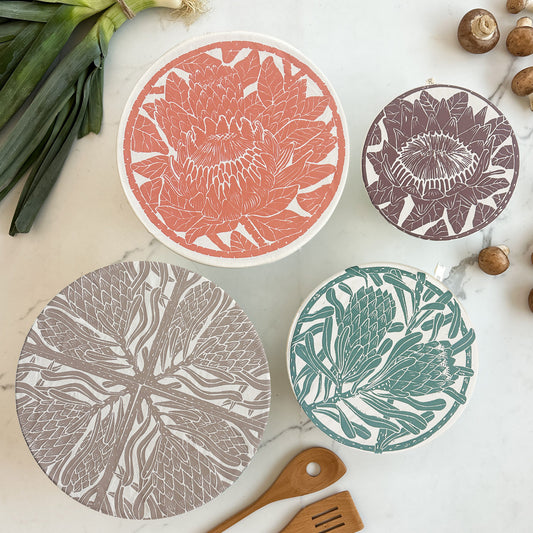 Dish and Bowl Cover Set of 4 Protea Print | covers everything