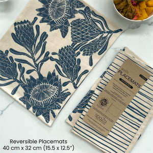 Placemats set of 2 Protea Print | fabric, reversible table setting