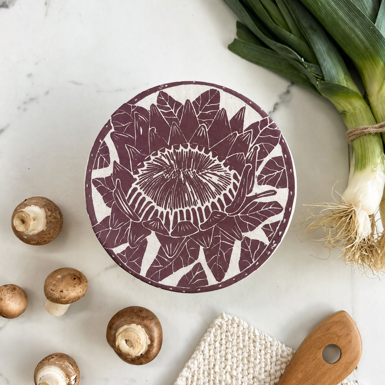Dish and Bowl Cover Small Protea Print | handy single portion or leftover