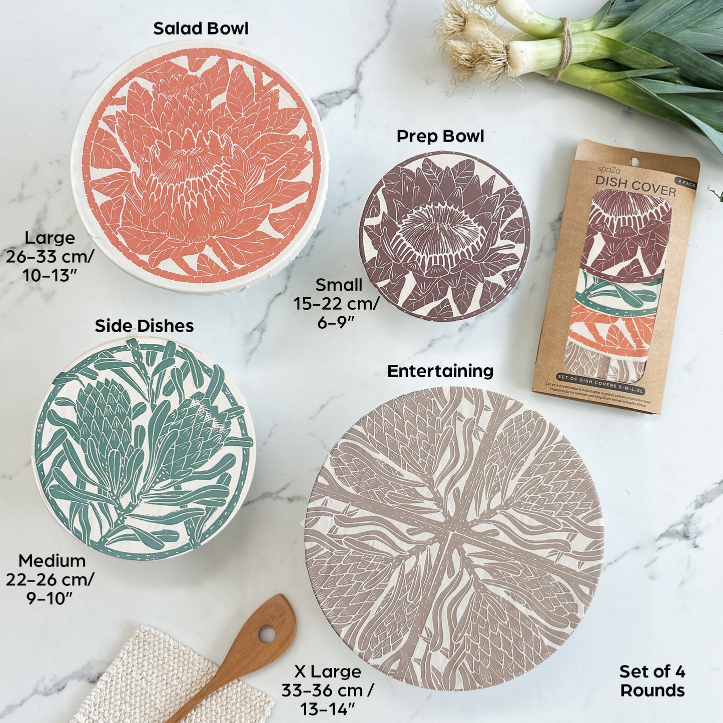 Dish and Bowl Cover Set of 4 Protea Print | covers everything