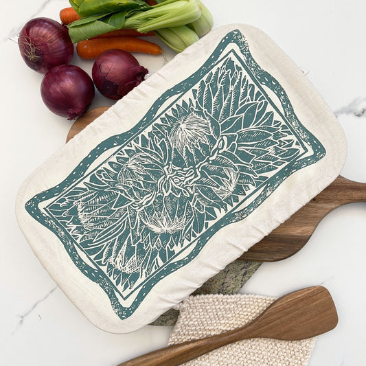Dish and Casserole Cover Rectangle Protea Print | cloth cover for a casserole dish