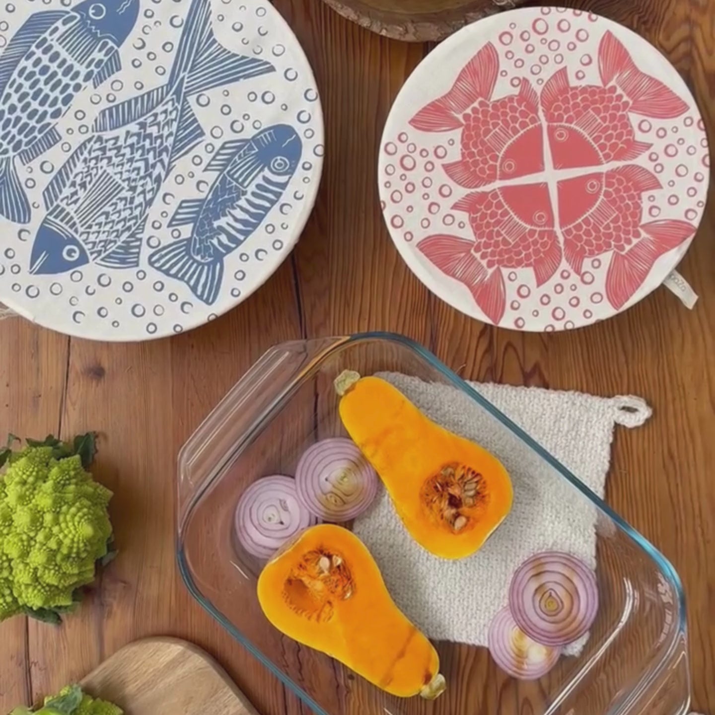 Dish Cover Set of 3 with rectangle and 2 rounds | Fish Print