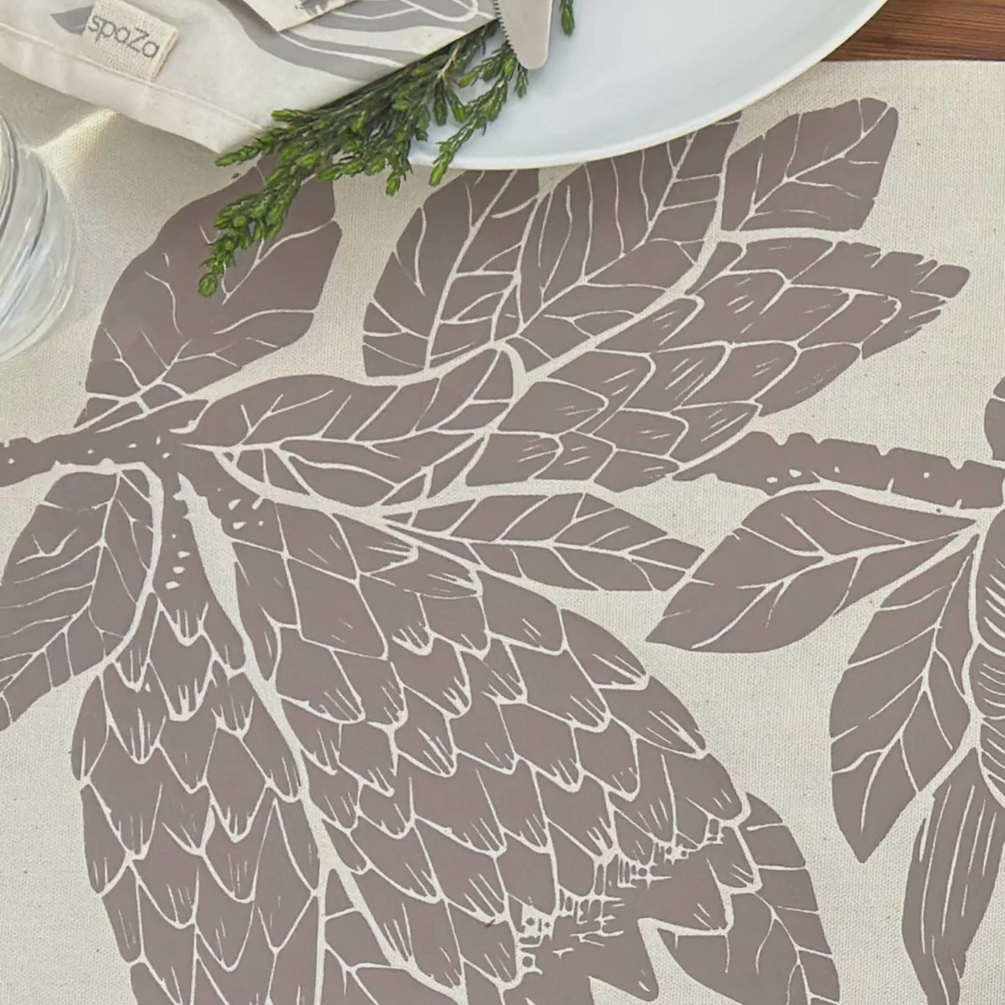 Table Runner Taupe, Blue Green | Protea Print