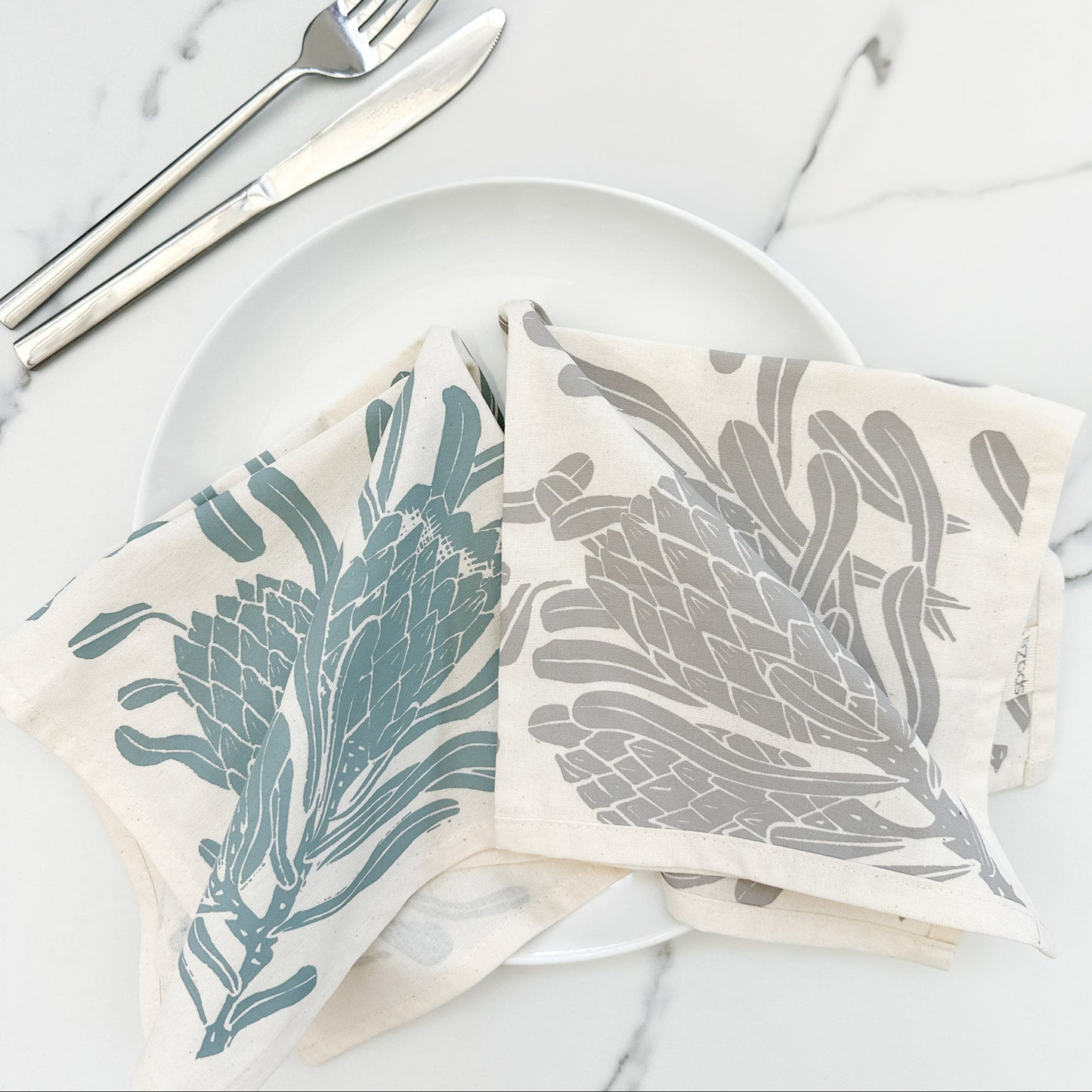 Cotton Table Napkins Blues and Greys | Protea Print