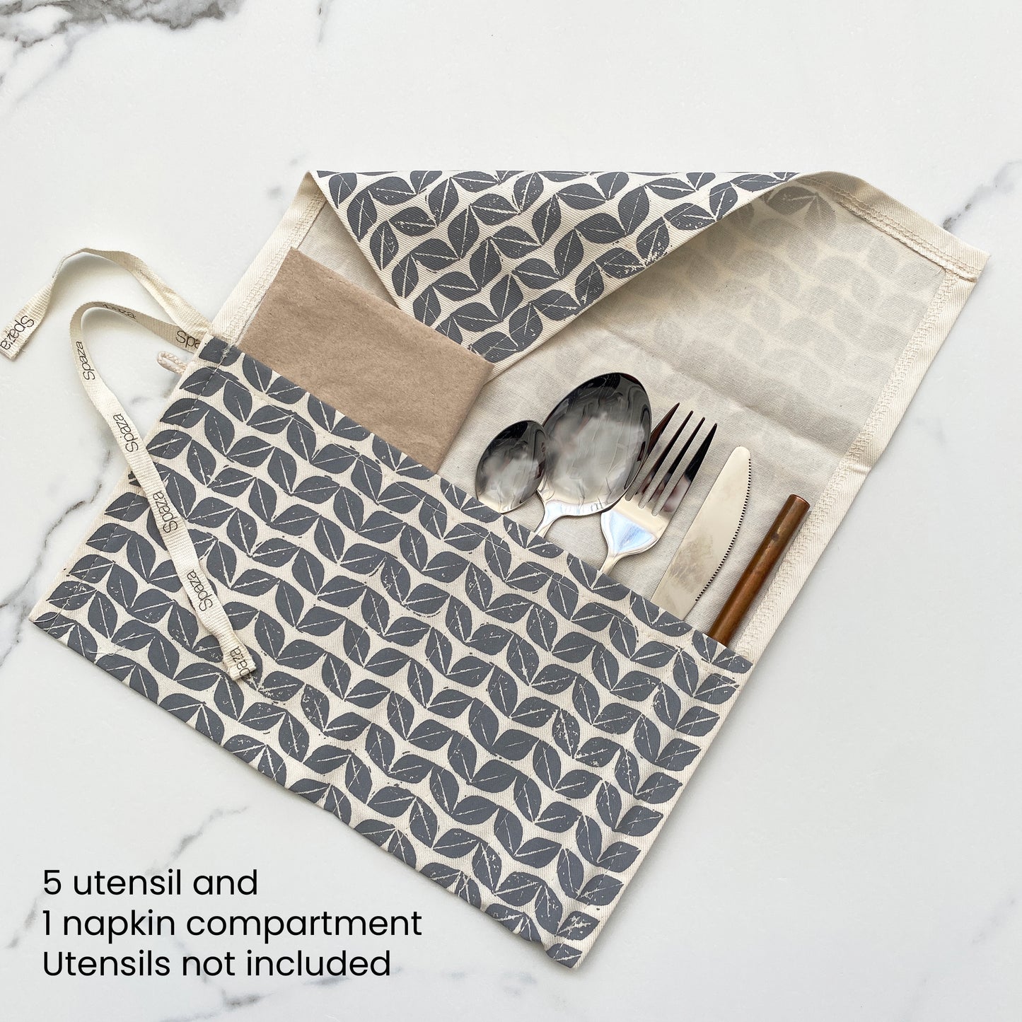Reusable Cutlery Roll | 5 Compartments & Serviette Pocket