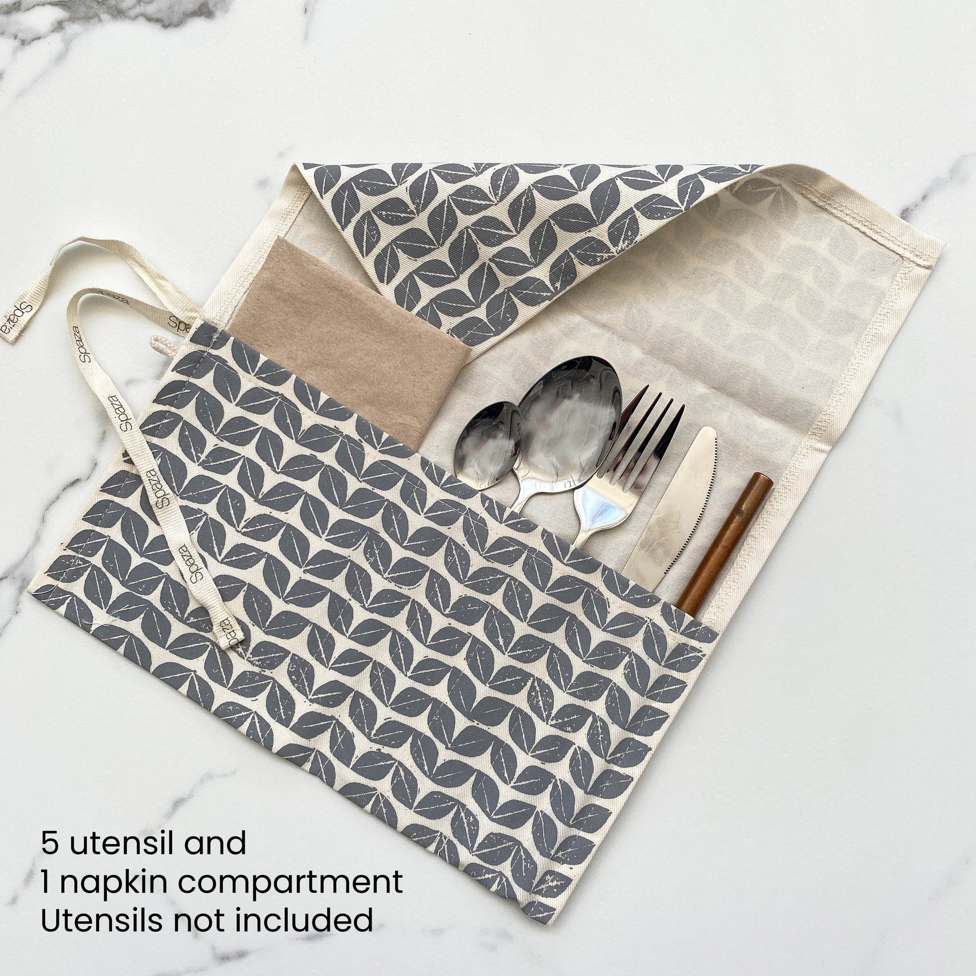 Reusable Cutlery Roll | 5 Compartments & Serviette Pocket