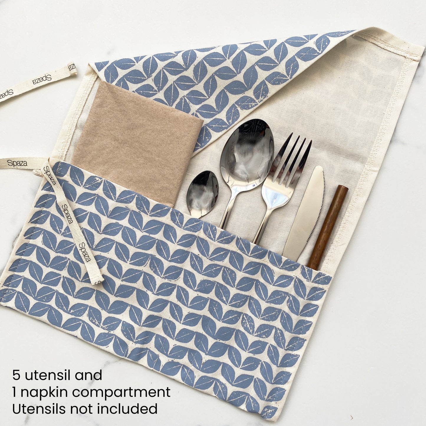 Reusable Cutlery Roll | 5 Compartments & Serviette Pocket