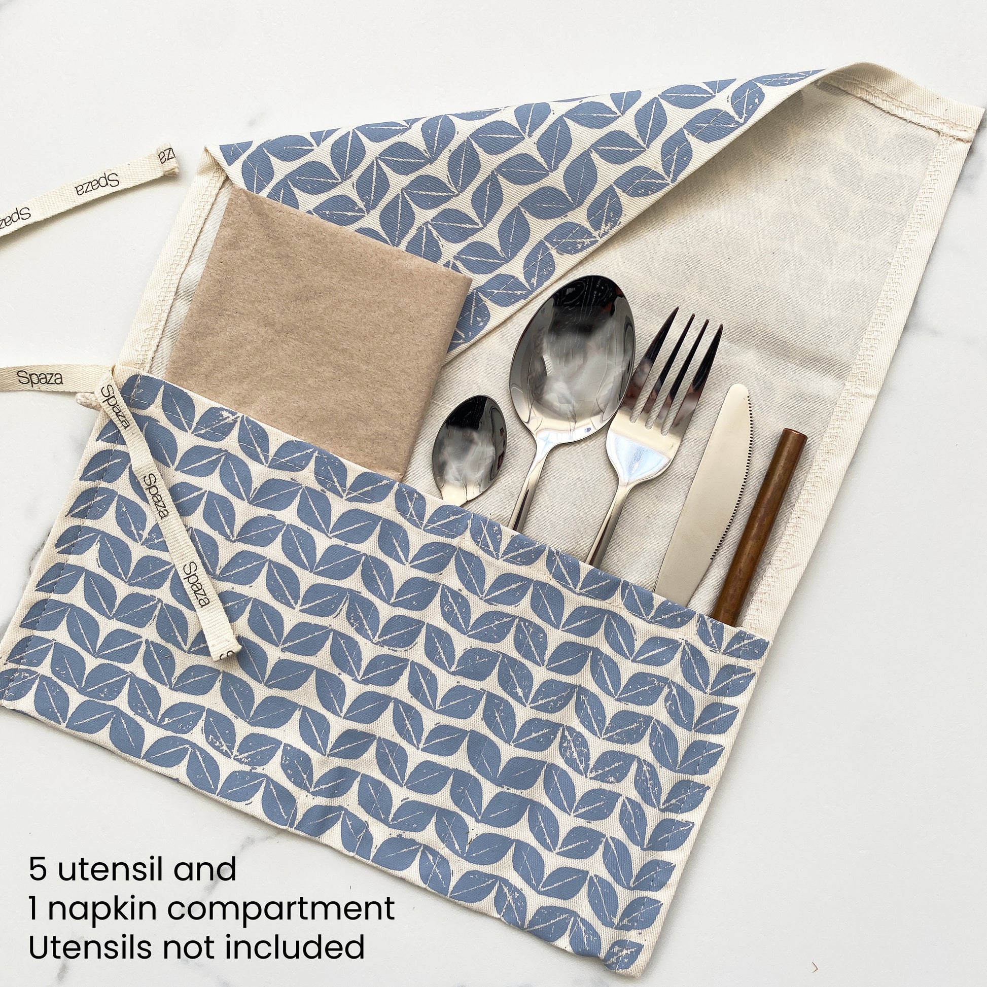 Reusable Cutlery Roll | 5 Compartments & Serviette Pocket