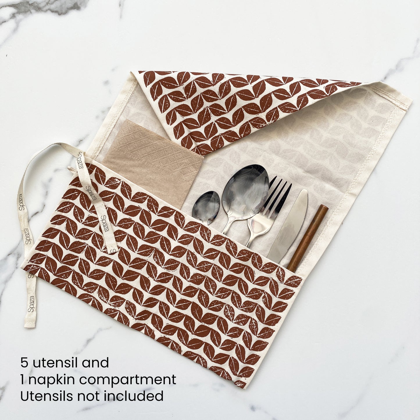 Reusable Cutlery Roll | 5 Compartments & Serviette Pocket
