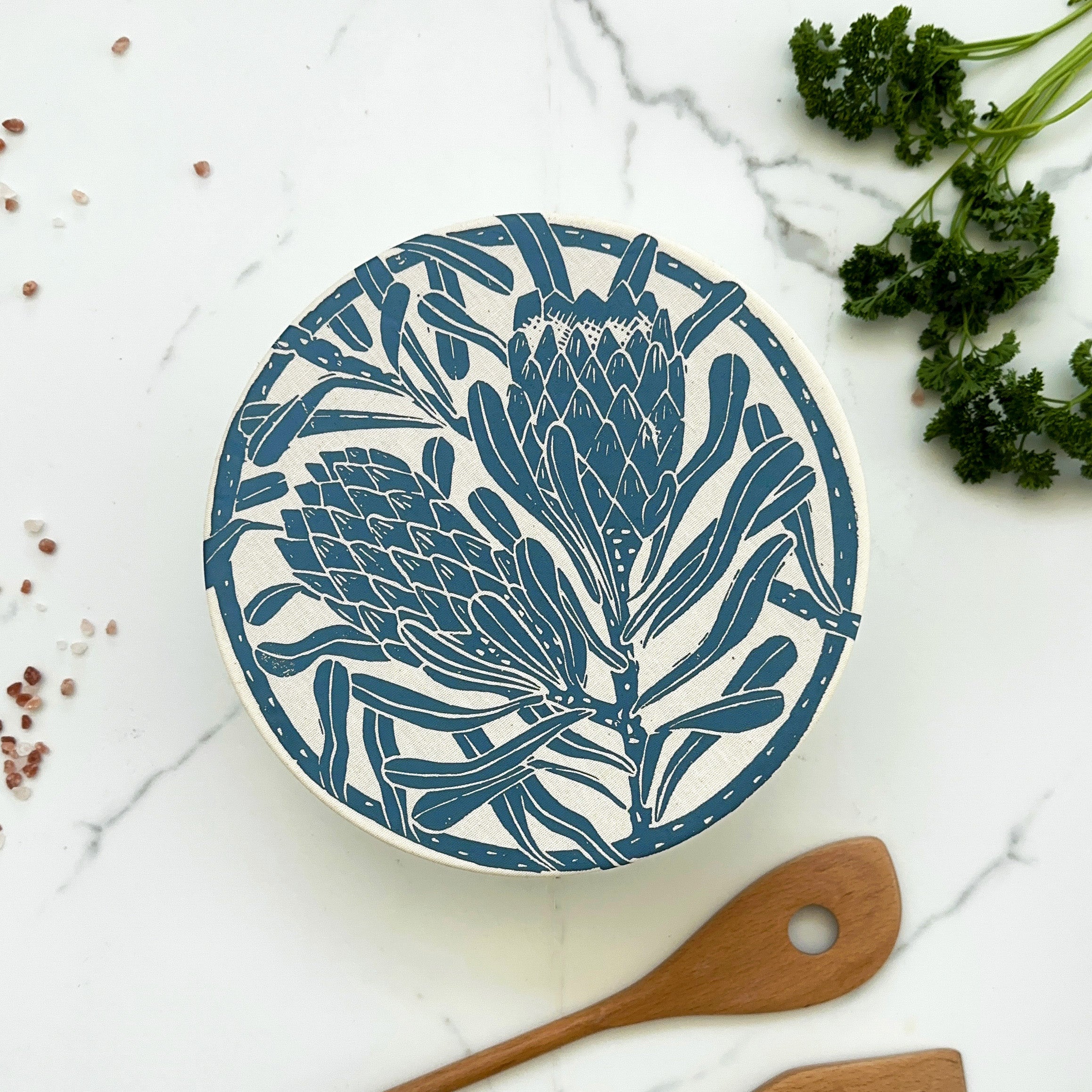 Dish and Bowl Cover Medium Protea Print | handy everyday cover