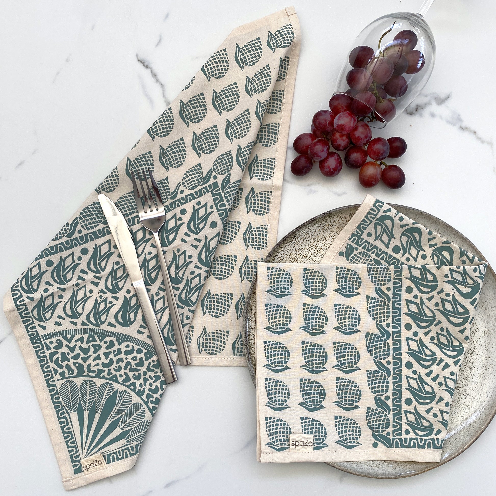 Cotton Table Napkins Greys and Greens | Safari Print