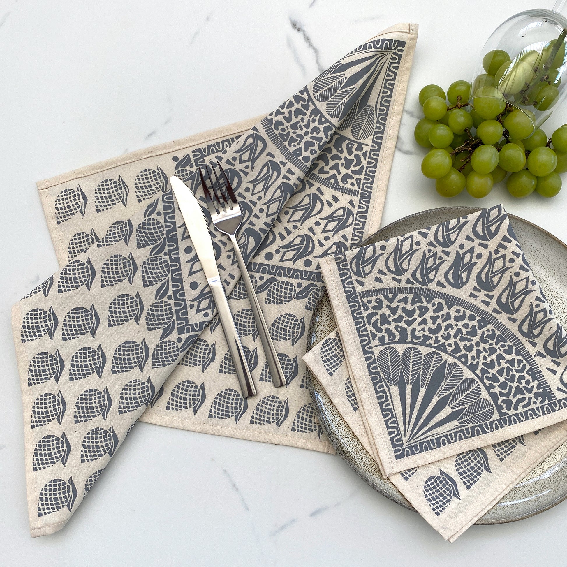 Cotton Table Napkins Greys and Greens | Safari Print